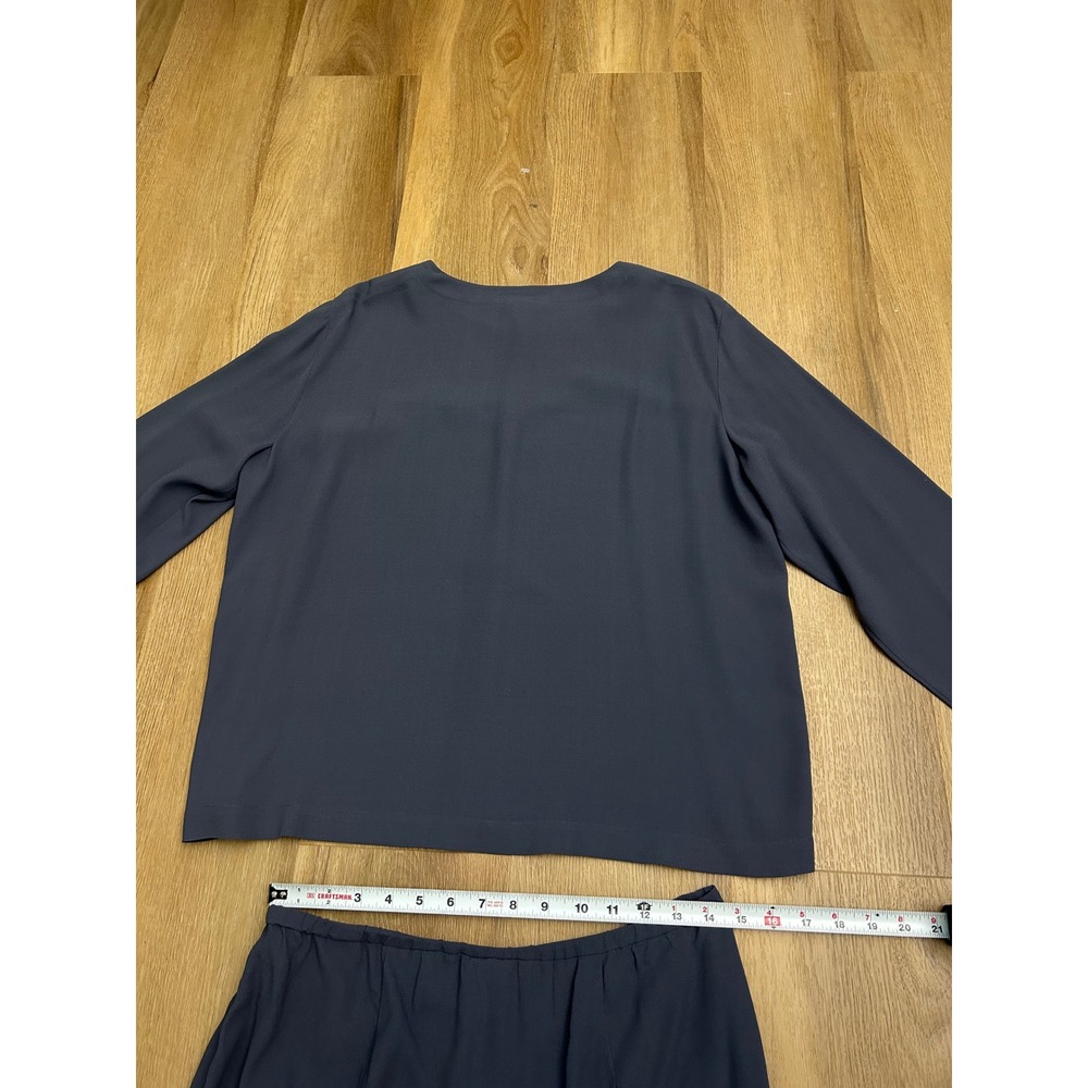 Eileen Fisher Silk 2 Piece Set Blouse Maxi Skirt Blue Gray M S office workwear - Picture 6 of 8